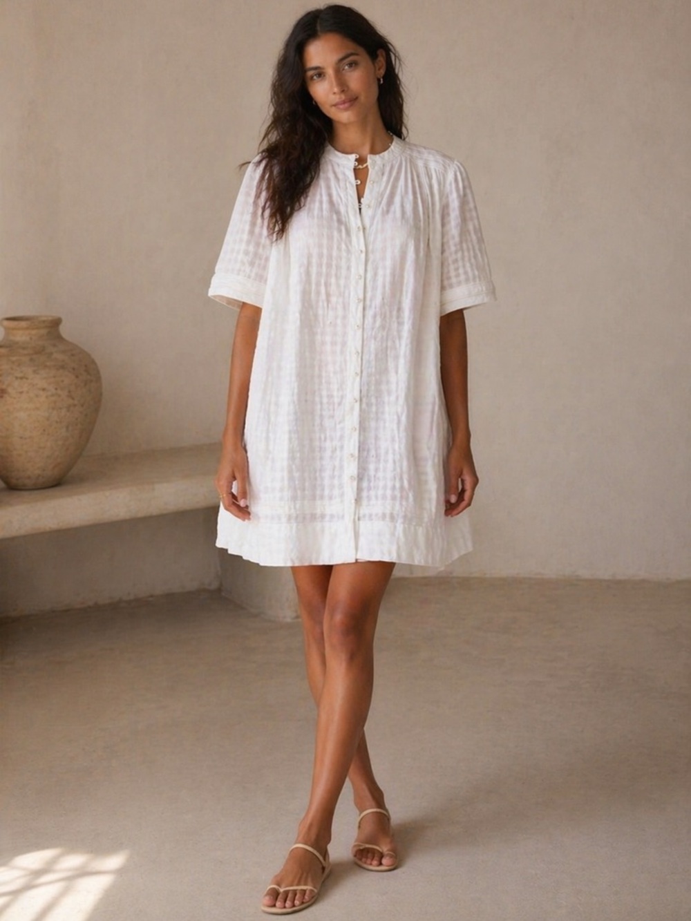 Mirth Caftans Beirut Dress White Handloom Handmade Collection Sz Small
